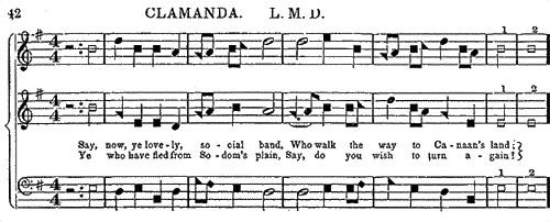 [partial score of CLAMANDA from 1859 Sacred Harp]