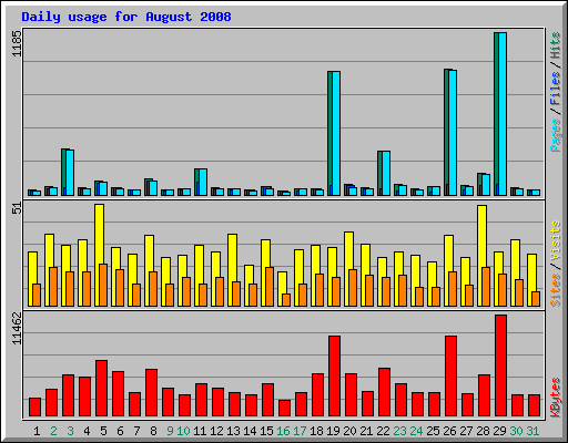 Daily usage for August 2008