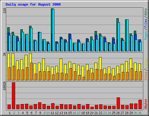 Daily usage for August 2008