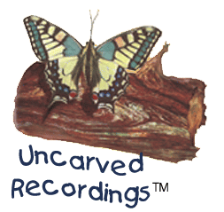graphic image: butterfly on a log (logo of Uncarved Recordings)