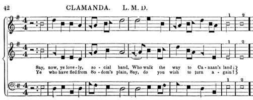 [partial score of CLAMANDA from 1859 Sacred Harp]