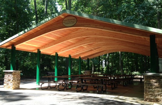 [photo of Lacey Woods Park picnic shelter]